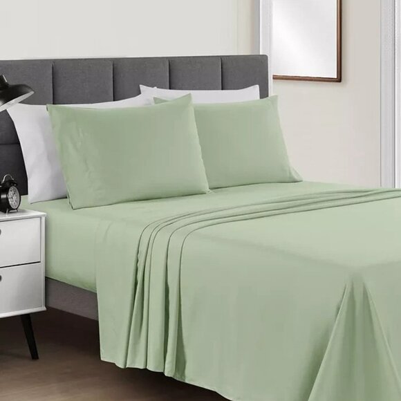 Sunham Microfiber King Sheet Set Solid Easy Care 4 Piece New $80 - Picture 2 of 3